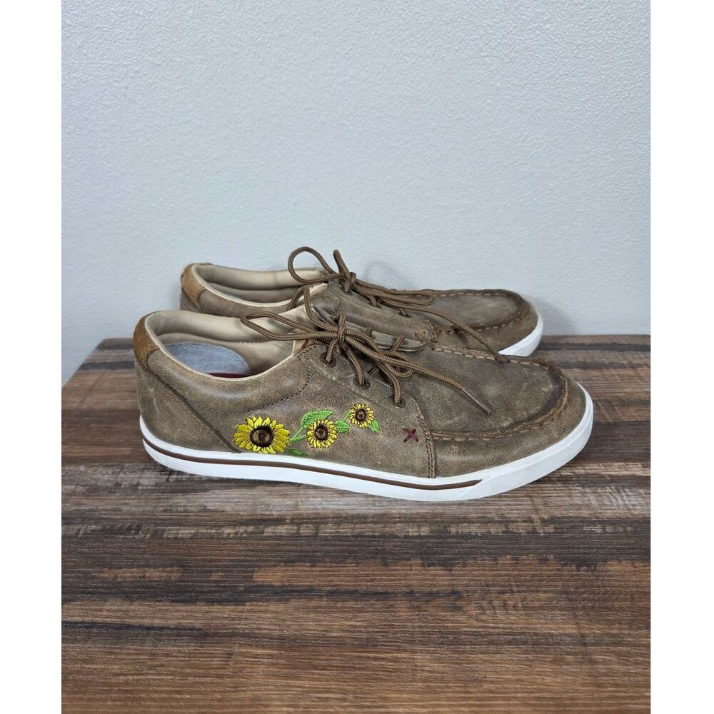 Twisted X Woman's Kicks Sunflower Brown Leather Moc Toe Lace up Shoe Size 8.5